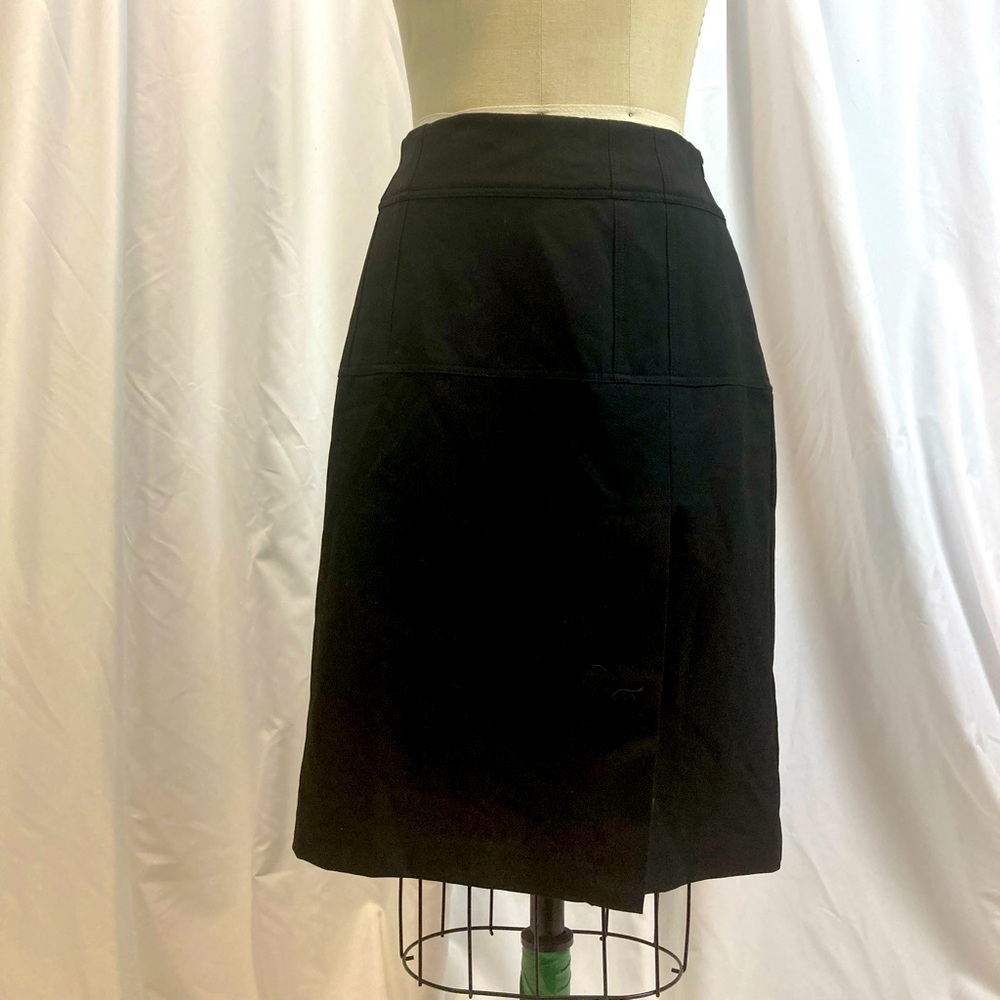 Nanette Lepore black pencil skirt with button front and back side slits